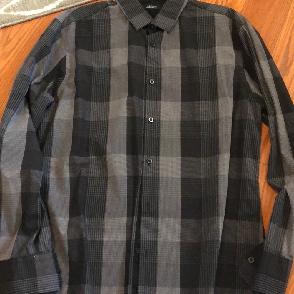 Alfani regular fit black and charcoal button down